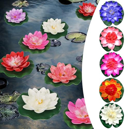 Schwimmend Lotusblüten, Seerosen Künstlich, 5 Stück Künstliche Seerosen Schwimmend, Seerose Blume Dekor, Artificial Lotus, Teichrosen Künstlich für Aquarien, Bachszenen, Garten Teich