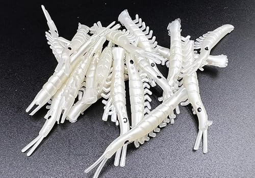 EVERBAY Shrimps for Fishing Soft Lures - Fake Worms Lures – Carp Fishing – Brown Trout Barbel Silicone Artificial Bait Lifelike Swimbait Luminous Bait - 20pcs 4cm/0.4g - Pearl