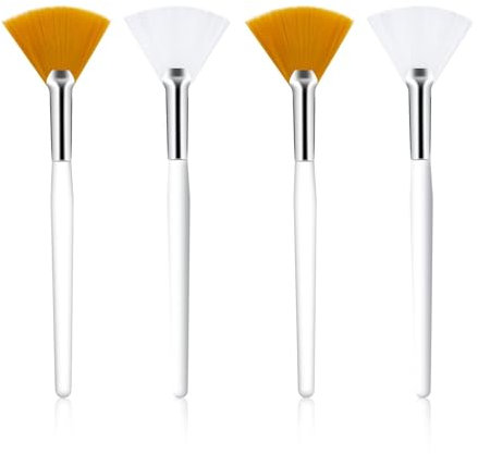 4 PCS Facial Brushes Fan Mask Brushes, Soft Face Fan Brush, Makeup Brush for Masks and Makeup Clay Creams (Yellow and White)