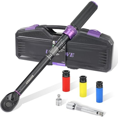 UYECOVE Llave Dinamométrica 1/2 20-220NM, Dinamometrica Juego de 6 Piezas, ±3% Alta Precisión, 72 Dientes Llave Dinamometrica Bicicleta Para Motocicletas Coches Camiones etc