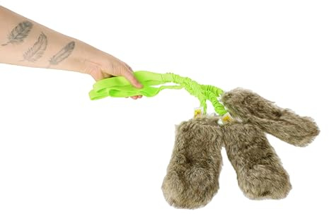DINGO Set: 3 x Giocattoli da Caccia in Pelliccia Sintetica – Teaser con Squittio, Manico Elastico 55 cm, per Agility, Addestramento del Cane, Corsa e Gioco, Verde (Z30028)