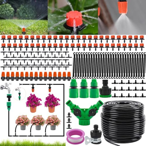 NINGESHOP Système d'irrigation Jardin, 201 Pcs Kit d'irrigation Goutte, Kit d'irrigation Goutte à Goutte Automatique avec 50 m Tuyau, Kit arrosage Automatique pour Jardin Pelouse Serre Plantes