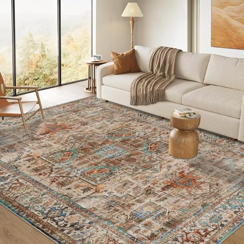 Cekene Alfombras Lavables para Sala de Estar 160 x 230cm Antideslizantes Suaves para Dormitorio Alfombra Fina y Envejecida Alfombra de bajo Perfil para Oficina baño Comedor Sala de Juegos(Terracota)