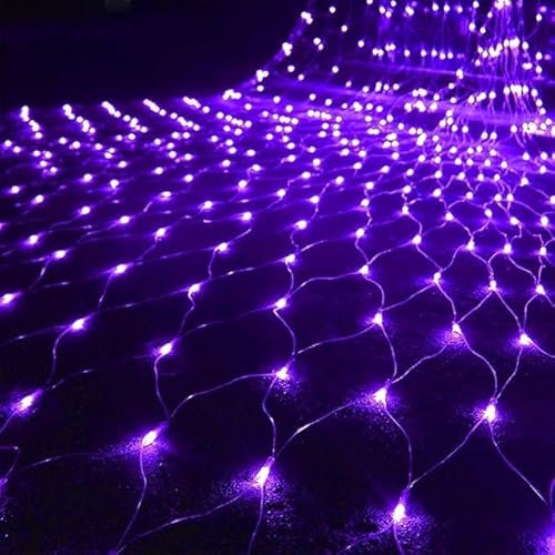 SHANJIA Luces de red de jardín con batería de, 2mx3m 192LEDs Red de Luz LED,8 Modos Impermeable Cadena de Luces para Navidad Cortina Balcón Decoración (Púrpura)