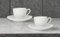 Lot de 2 tasses en porcelaine avec assiettes - Pour café, expresso, cappuccino | Set de 2 tasses et 2 assiettes avec décoration géométrique discrète assortie - Design classique | Céramique blanche - 2