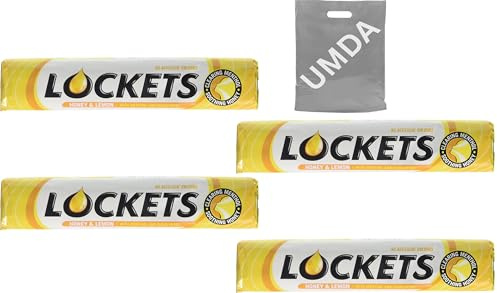 UMDA Locket Throat Lozenges Cough Sweets, Sore Throat Relief with Honey and Lemon 4 X 41g Soothing Cough Candy with Natural Ingredients