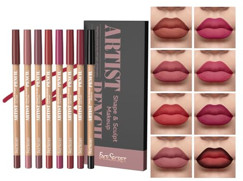 8 PCS Lip Liner Pencil Set - Matte Nude Lip Contour Lipliner, Waterproof Long Lasting Lipstick Lip Liner Set, Smudge-Proof Lip Liner Pen (8PCS-03)