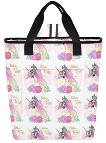 Kjovgcb Backpack Cooler Lunchbox Bag, Thermal Insulated EVA Inner Layer Lunch Meal Picnic Bag with Handles 13.8x5.98x16.5in Unicorn with Horn Butterfly Flowers