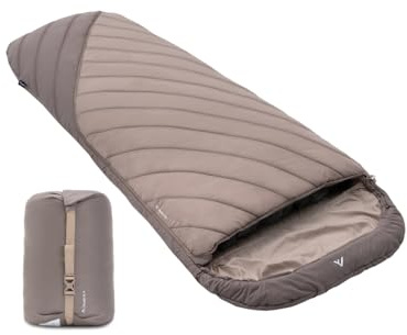 qeedo Buddy XL 8 sacco a pelo XXL, extra largo, outdoor estivo (8-25 °C) 3 stagioni - sacco a pelo mummia per adulti e ragazzi (fino a 220 cm), superficie peach skin - sand