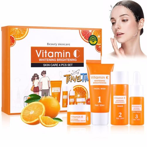 EHIOG Cofanetto Skincare Donna – Set Viso con Crema Idratante alla Vitamina C, Detergente e Siero Anti-Età, Schiarente per Macchie, Adatto a Tutti i Tipi di Pelle, Idea Regalo Perfetta