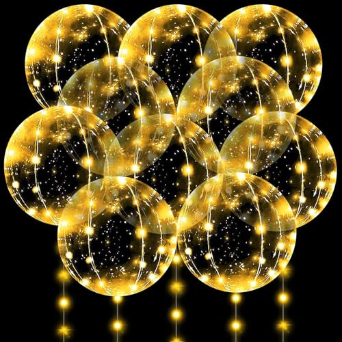 10PCS Globos LED, Globos Luminosos LED, 20 Pulgadas Transparentes Globo Bobo con 3M Cadena de Luces, Globo Iluminados para Bodas/San Valentín/Navidad/Cumpleaños