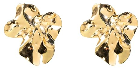 Auriselle Orecchini da donna con petali metallici irregolari Orecchini asimmetrici con elementi pieghettati forma di fiore lucidi bottone regolabili Gioielli Gioielli da donna Ragazze Oro