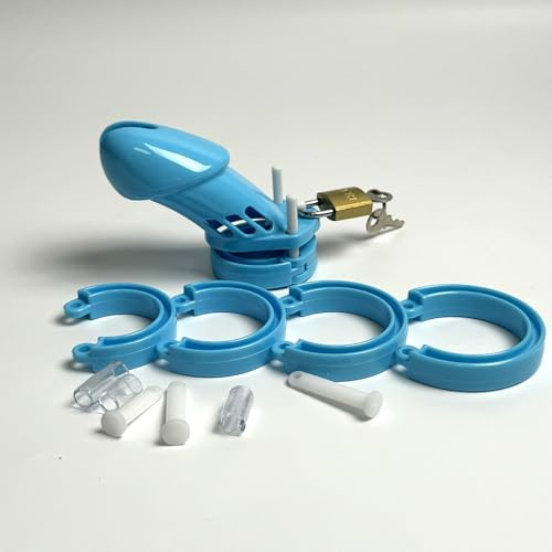 Chastity Penis Cage for Men, Breathable Chastity Device Made of Plastic, Sexual Wellness Chastity cage with Different Sizes Cock Rings Sex Toys for Male (Long Blue)