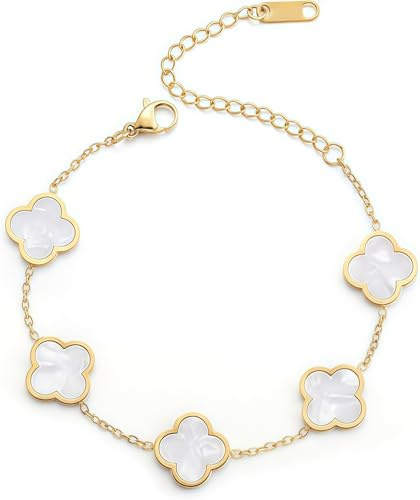UU-MART Gifts for Women Double Sided Gold Plated Clover Bracelet Mothers Day Christmas Birthday Anniversary Valentines Gift for Her Mum Wife Girlfriend Stocking Fillers Women (Gold)