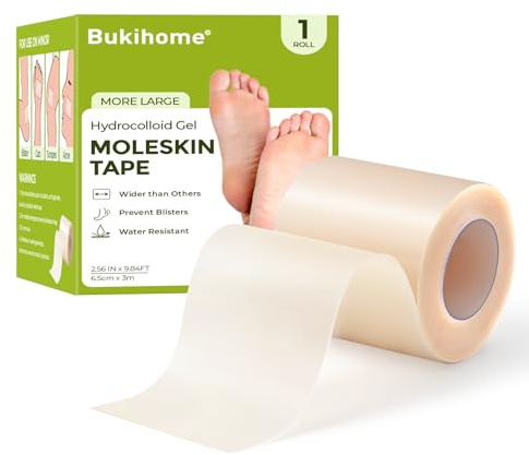 Bukihome Hydrocolloid Roll(6.5cm x 3m) - Cerotti per vesciche piedi - Idrocolloidali autoadesivi per vesciche, ustion - Tagliabili su misura, ultra assorbenti, impermeabili