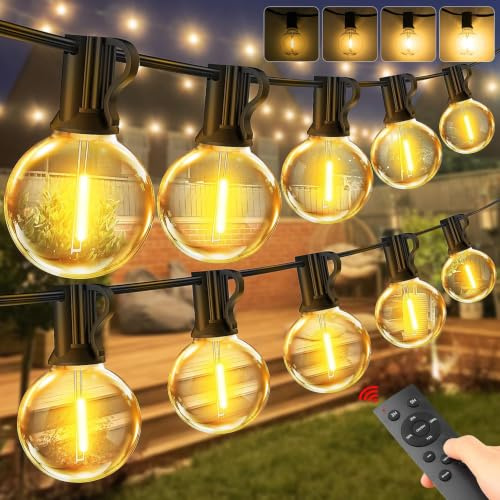 String Outdoor Festoon Garden Lights - G40 65Ft 20M LED Light Mains Powered | Remote Control, Dimmable, Timer, Waterproof, Shatterproof, Bulb Hanging, Outside Lighting for Gazebo Balcony Patio Pergola