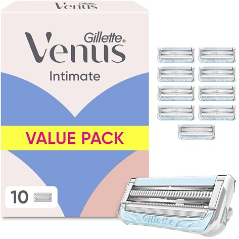Gillette Venus Pubic Hair & Skin, 10 Razor Blade Refills | Replacement Razor Blades for Intimate Hair and Skin, with Anti-Irritation Bar