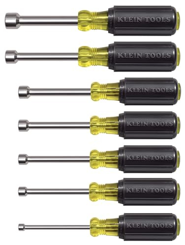 Klein Tools 631M Tool Set, Made in USA, Magnetic Nut Drivers Sizes 3/16, 1/4, 5/16, 11/32, 3/8, 7/16 and 1/2-Inch on 3-Inch Full Hollow Shaft, 7-Piece