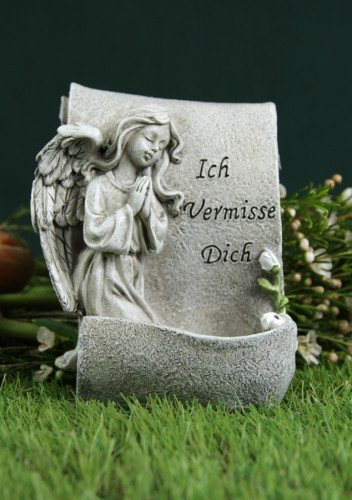 Grabengel mit Schriftrolle und Teelichthalter