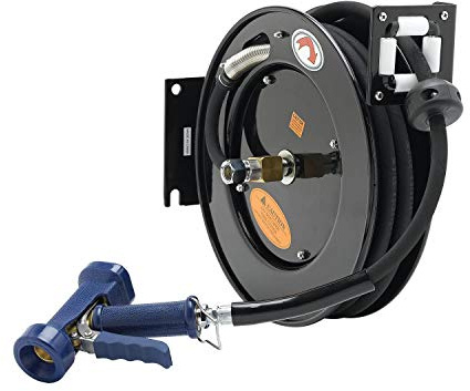 T&S Brass 5HR-242-12-A Hose Reel, Open, Powder Coated Steel, 3/8 x 50' ID Hose, Front Trigger Water Gun, Adapter