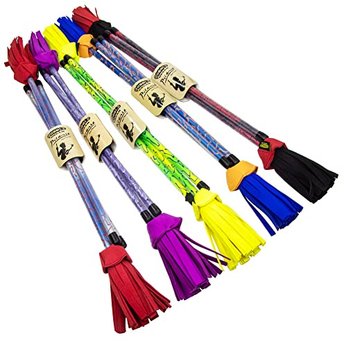 Juggle Dream Picasso Flowerstick. Hand Painted Unique with Matching Handsticks. Covered with Ultra Grip Silicone. Virtually Unbreakable Fibreglass. Bright PSuede Tassels. Juggling Set (Black/Red)