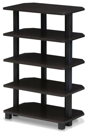 Furinno TURN-N-TUBE Storage Shelves, 5-Tier Book Shelf, Corner Shelf, Toolless Open Shelves, for Organization and Storage, Living Room, Garage, Home Office, Espresso