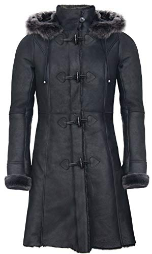 Infinity Leather Manteau à Capuche Noir en Peau de Mouton Mérinos Daim 5XL
