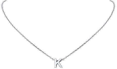 FindChic Buchstaben K Damen Kette mit Buchstaben Mini Alphabet Anhänger Silber K Anfangsbuchstaben Kette Edelstahl Initial Necklace für Mädchen Mama Freundin Familien