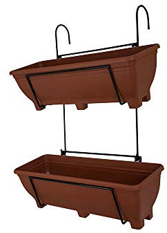 Garden Pride Double Hanging Balcony Planter - 60cm Trough holder for use on balconies, fences or railings. An ideal alternative to a window box. (Terracotta Troughs)