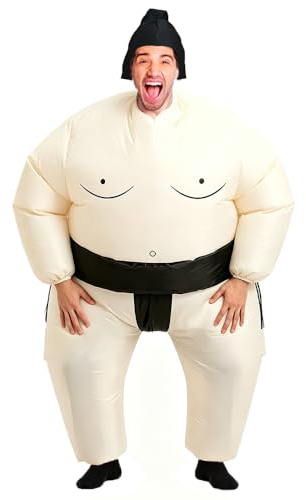Rafalacy Inflatable Sumo Wrestler Suit Costume for Adult Blow up Halloween Party Fat Suit Fancy Families Member Game