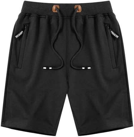 LY4U Pantalones Cortos Deportivos Casuales para Hombre con Bolsillos con Cremallera en la Cintura Elástica Negro XL