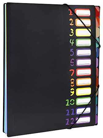 Expanding File Folder 12 Pockets Accordion Document Organizer Rainbow Expanding Project Sorter for Home Office School Use Letter A4 Paper Size