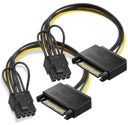 Herfair SATA Power Cable 15 Pin to 8 Pin (6+2 Pin) Graphics Card Adapter Sata to GPU PCI-Express Converter Video Card Power Supply Cable (2Pack, 20cm)