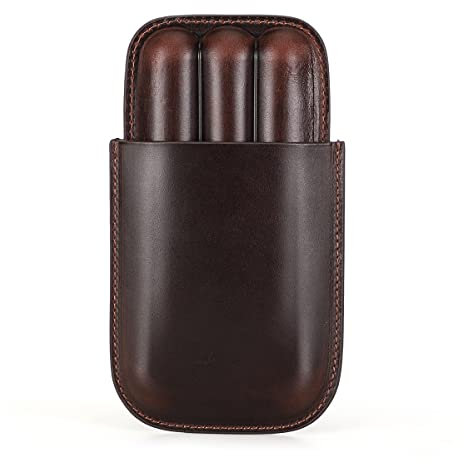 Hiram Custodia per sigari in vera pellesigare Humidor portatile multifunzionale per viaggio, 5003 marrone, 16*10.8*2cm