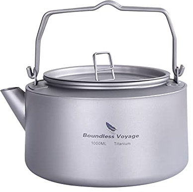 Boundless Voyage - Bollitore e tazza in titanio da 1 l, con manico pieghevole, ultraleggero, resistente, per campeggio, escursionismo, bollitore 1 Cup1 A-Ti3099D