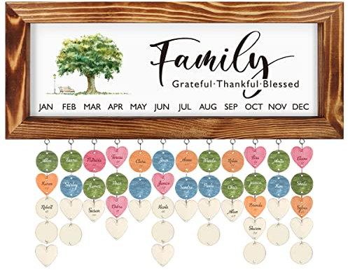 TOARTi Family Tree Birthday Plaque with Tags(15.8''x6.3''), Solid Wood Frame Birthday Hanging Calendar, DIY Birthday Reminder Calendar Tracker Plaque Mother's Day Gift for Mom/Grandma