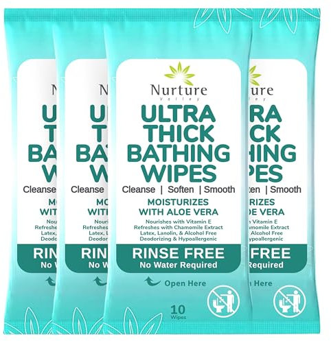 Salviette per il corpo ultra spesse per adulti (4 pezzi) – 40 XL Salviette da bagno – Senza risciacquo, senza acqua, usa e getta, salviettine umidificate, spugne da bagno – Letti, per anziani disabili