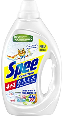 Spee Sensitive Waschmittel 4 + 1 (22 Waschladungen), Vollwaschmittel mit 4 + 1 Formel vereint Reinheit, Strahlkraft, Frische & Nachhaltigkeit, 20° - 95° C
