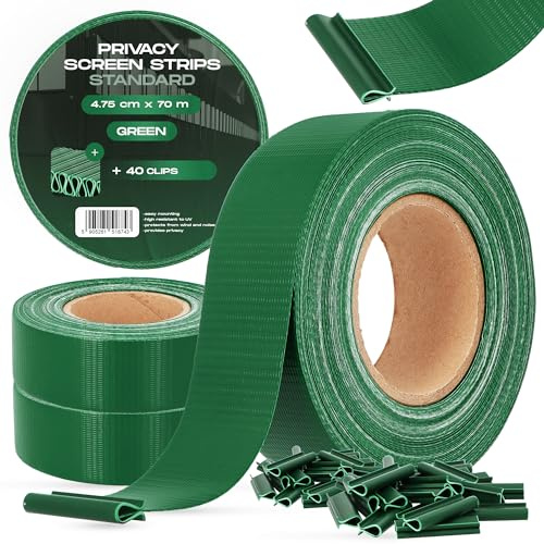 Valla Tiras Protectora Privacidad Pantalla Proteción 4,75 cm x 70 m Opaca Anti-UV Resistente Viento Sol Balcones Jardines Tiras de Sujeción 40 Clips Fijación