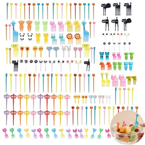 DALAETUS 206 Pcs Animal Food Picks Set, Mini Fruit Forks, Cute Cartoon Toothpicks for Kids Bento Accessories Skewers Adults Dessert Fruit Pastry Party