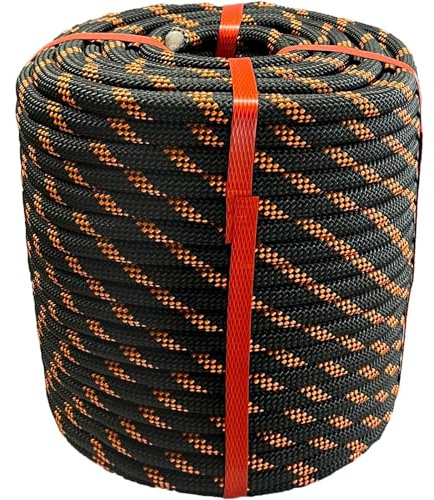 Ezjsdltech 1/2 in x 150 ft Polyester Arborist Rigging Rope, Black Braided Tree Climbing Rope 48 Strands for Farm Work and Swinging