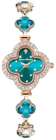 RORIOS Damen Schmuck Uhren Klee Armband Uhr Analog Quarz Armbanduhr Diamant Mode Damenarmbanduhr Frauen Elegant Bracelet Blau
