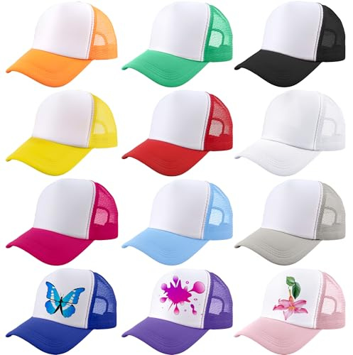 SGBETTER Lot de 12 chapeaux de camionneur vierges pour adulte - Sublimation - Casquette de baseball en maille - Pour homme et femme - Sport d'été, Ensemble de couleurs 1, Taille unique