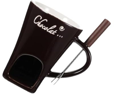 SiaBiced Taza para Fondue, Taza para derretir Chocolate con Tenedor, Taza para Calentar Fondue para Fiestas de Dulces y bocadillos, MarrÓn