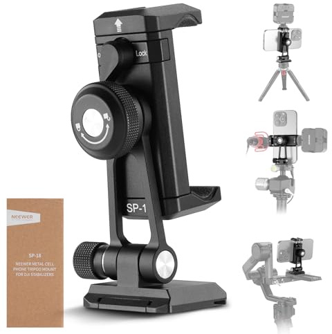 NEEWER Adaptateur de Trépied pour Téléphone avec Base QR de Type Arca, Griffe, Trous 6,35mm, Pivot à 360 ° et Inclinaison à 180 °, Support de Téléphone Compatible avec iPhone Samsung Arca Swiss DJI