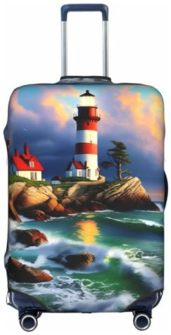 Housse de protection élastique pour valise de voyage Motif peinture diamant Phare, blanc, L