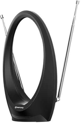 Mercury | TV Aerial Digital TV & DAB/FM Radio Compatible Antenna | Freeview, 4K, 1080P & 720P Compatible | Long Range Mile Reception Range | Integrated Signal Booster | 1.8m Coaxial Lead