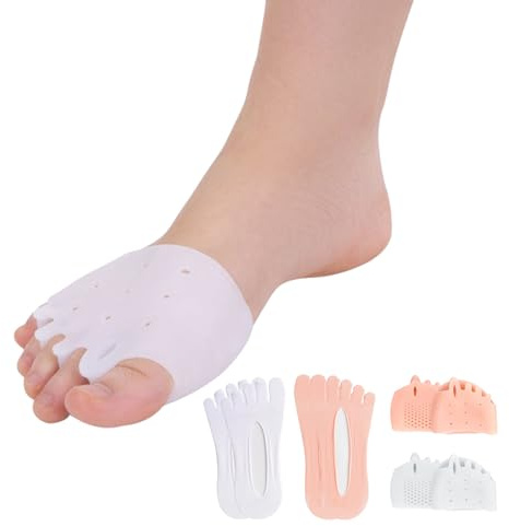 Toe Separators for Women, Easy Comforts, Gel Toe Separators Ball of Foot Cushions for Women, Silicone Toe Separators Suitable for All Types of Shoes (2 Pairs Metatarsal Pads & 2 Pairs Toe Socks)