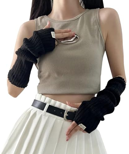 BrKern Armstulpen Damen Fingerlos, Schwarz Y2K Armwärmer aus Weichem Vlies, Handstulpen für Winter, Party, Alltag, Club