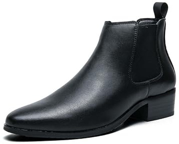 Botas Chelsea De Hombre De Cuero - Botines Elegantes De Punta con Laterales Elásticos Y Tirador, Negocios, Bodas Y Ocasiones Smart Casual,Negro,41 EU